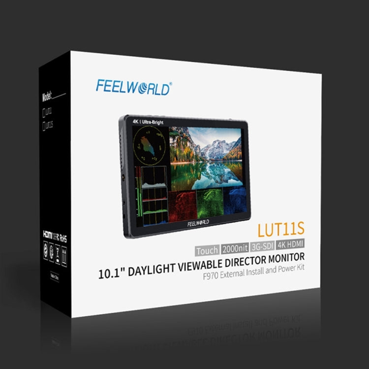Monitor de Campo para Câmara DSLR FEELWORLD LUT11S 10.1 polegadas Ultra Brilhante 2000nit Ecrã Tátil, Entrada e Saída 3G-SDI 4K HDMI Painel IPS 1920 x 1200, LUT11S