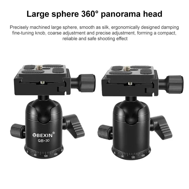 Cabeça de Bola Metálica Panorâmica com Rotação de 360 Graus BEIXIN QB-30 com Placa de Libertação Rápida, QB-30
