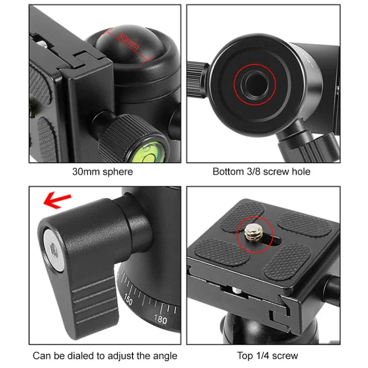 Cabeça de Bola Metálica Panorâmica com Rotação de 360 Graus BEIXIN QB-30 com Placa de Libertação Rápida, QB-30