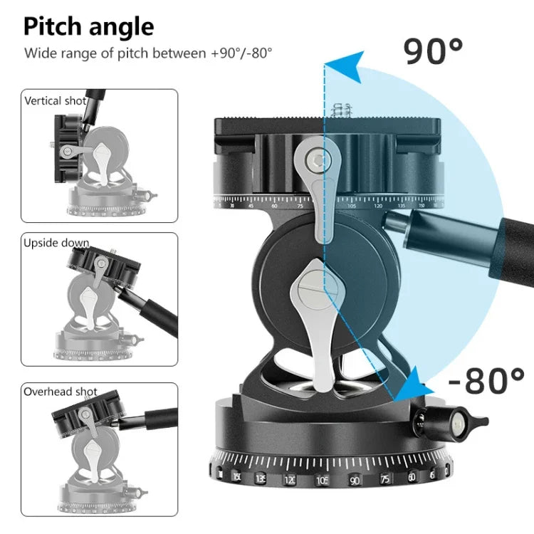 Cabeça de Arrasto Fluida de Ação para Tripé Pesado Panorâmico 2D 360 Graus BEXIN DT-02S/S com Placa de Libertação Rápida, DT-02S/S