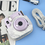 Estojo de Couro Integral Mármore para FUJIFILM instax mini 11 / 9 / 8 com Alça