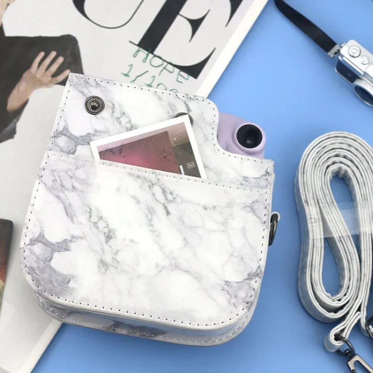 Estojo de Couro Integral Mármore para FUJIFILM instax mini 11 / 9 / 8 com Alça