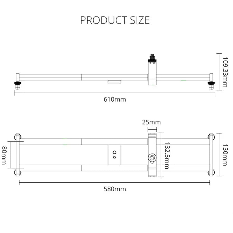 Trilho Deslizante de União YELANGU YLG0119A de 60cm + Fivela de Carrinho para Câmaras SLR / Vídeo, Trilho de 60cm + Fivela de Carrinho