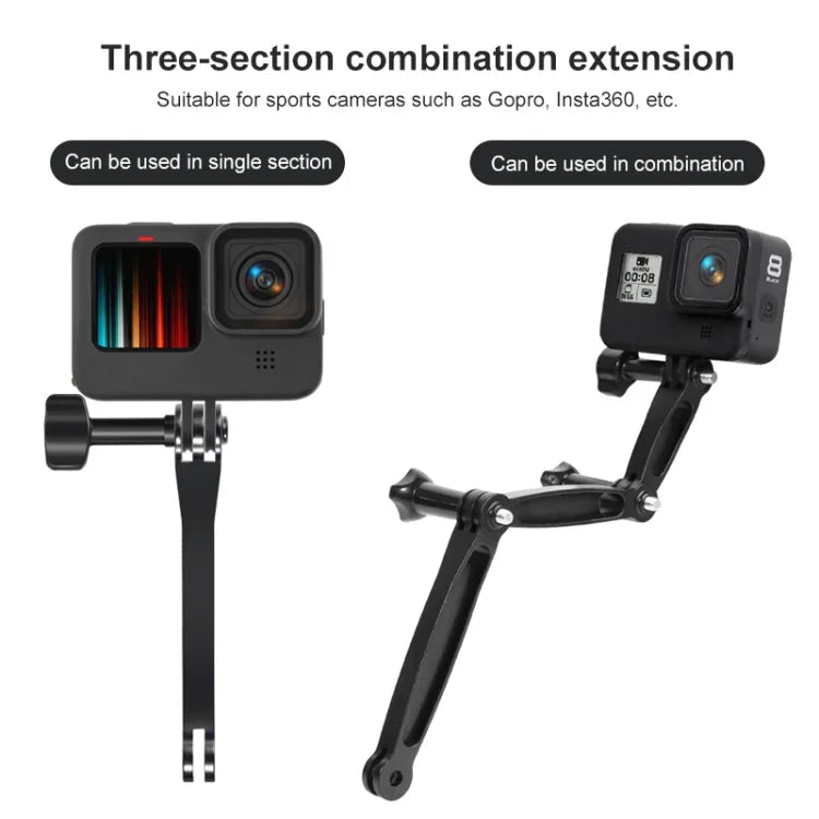 Extensor de Empunhadura de Braço de Alumínio Articulado para GoPro, Insta360, DJI e Outras Câmaras de Ação, Comprimento: 8.8cm, 8.8cm