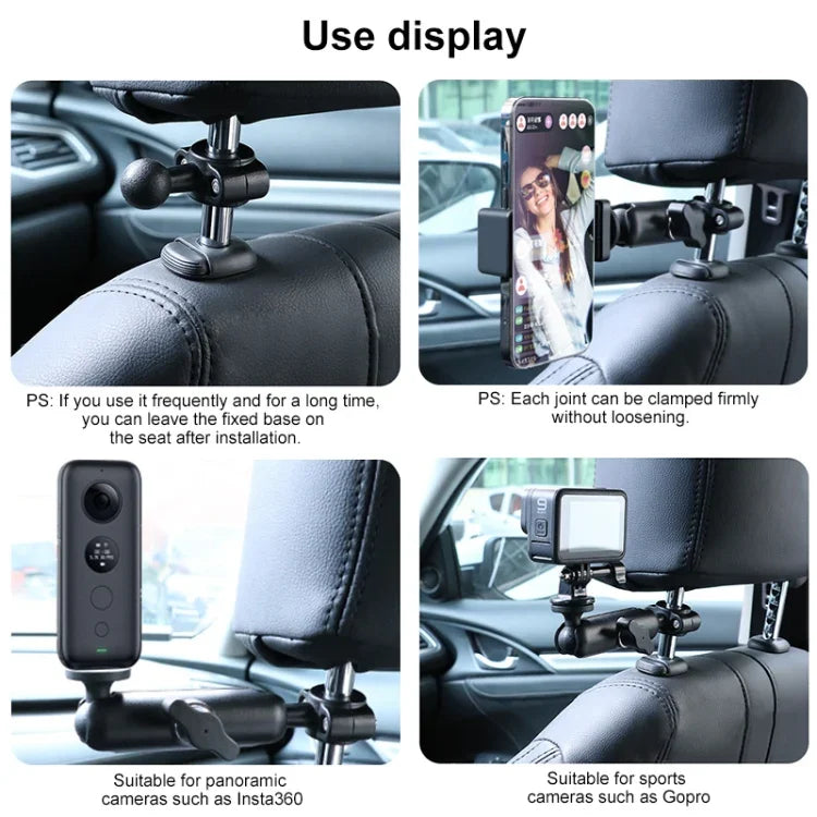 Suporte de Fixação para Guiador de Banco Frontal de Carro com Cabeça de Esfera 21mm com Adaptador para Tripé e Parafuso para GoPro, Insta360, DJI e Outras Câmaras de Ação, 21mm 16.3cm