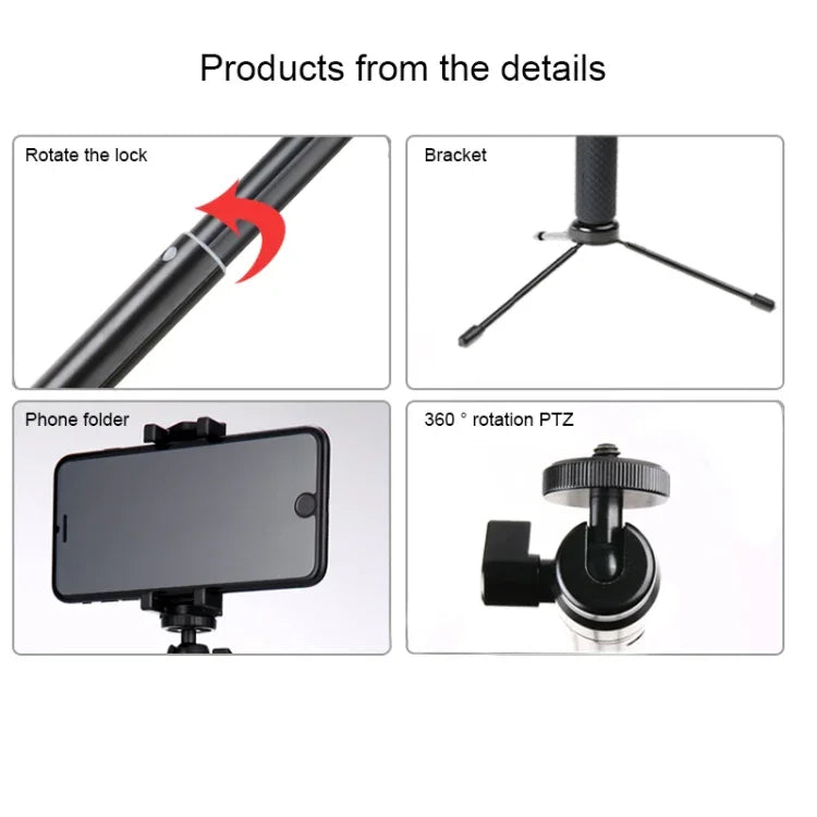 Suporte de Tripé Dobrável com Empunhadura 30-93cm Multi-funcional Selfie Stick Monopé para GoPro, Insta360, DJI e Outras Câmaras de Ação, Telemóveis, Comprimento: 30-93cm