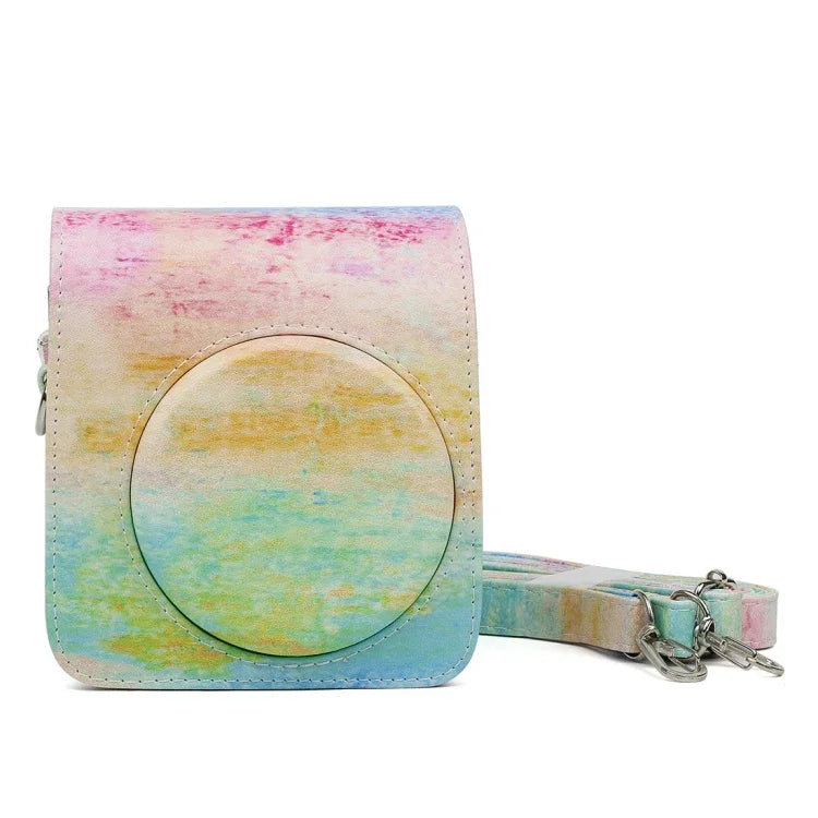 Bolsa Protetora para Câmara em Pele PU com Padrão de Pintura a Óleo Arco-íris para Câmara FUJIFILM Instax Mini70, Pintura a Óleo Arco-íris