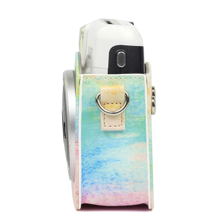 Bolsa Protetora para Câmara em Pele PU com Padrão de Pintura a Óleo Arco-íris para Câmara FUJIFILM Instax Mini70, Pintura a Óleo Arco-íris