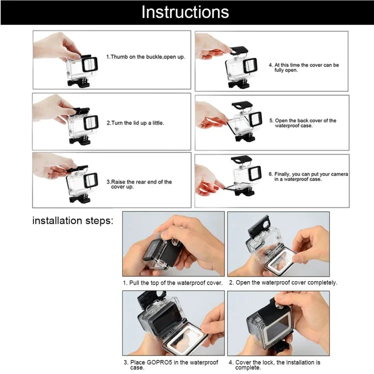 Para GoPro HERO6 /5 Caixa Protetora Subaquática 30m + Tampa Traseira Oca com Fivela Suporte Básico & Parafuso, Sem Necessidade de Desmontar a Objetiva (GP413), Caixa Protetora + Tampa Traseira