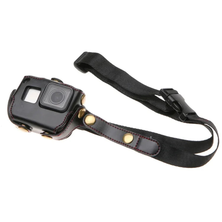 Para GoPro HERO7 Black /6 /5 Estojo em Pele PU com Correia de Pescoço & Botões, Pele PU (Castanho), Pele PU (Café), Pele PU (Preto)