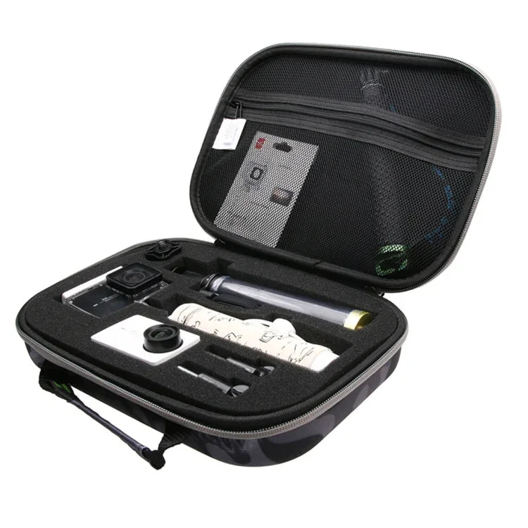 Estojo Portátil Impermeável e Amortecedor EVA com Padrão Camuflado para Acessórios de Câmaras de Ação GoPro, Insta360, DJI e Outras, Tamanho: 27cm x 19cm x 7cm