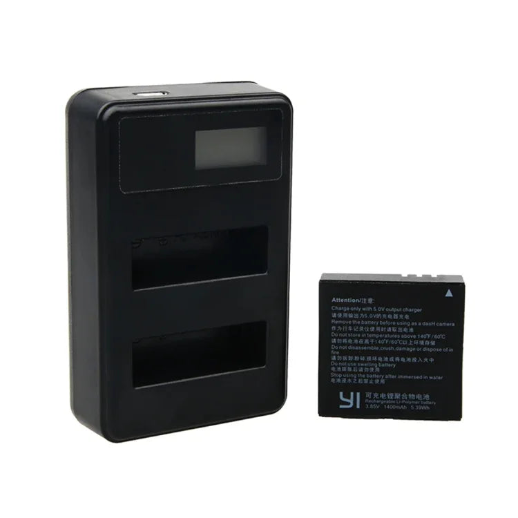 Carregador de Baterias Duplo com Ecrã LCD e Cabo USB para Câmara Desportiva Xiaoyi 4K, Mostra Capacidade de Carregamento (XM47), Carregador de Baterias com Ecrã LCD
