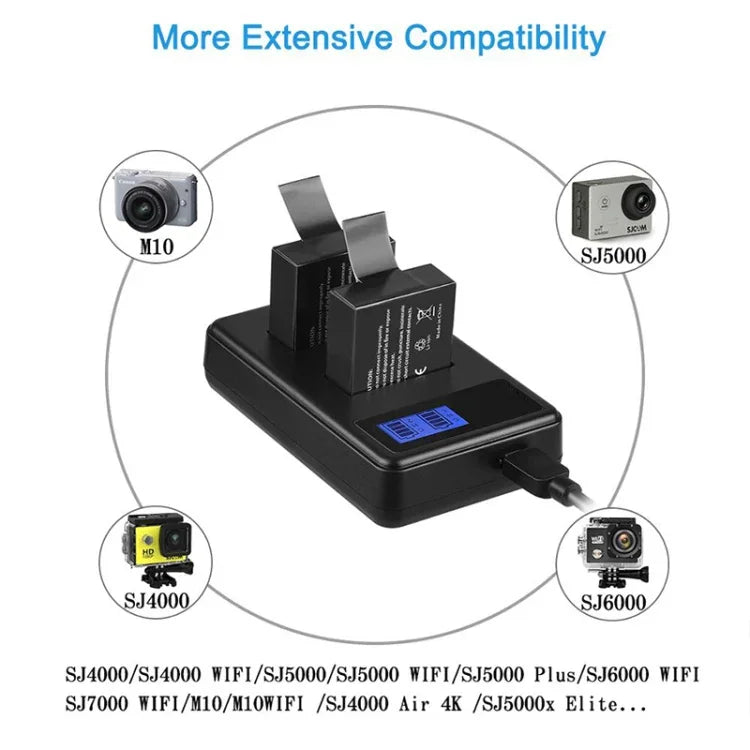 Carregador Duplo de Baterias com Ecrã LCD para SJCAM SJ7000 / SJ6000 / SJ5000 / SJ4000, Mostra Capacidade de Carga, Para SJCAM SJ7000