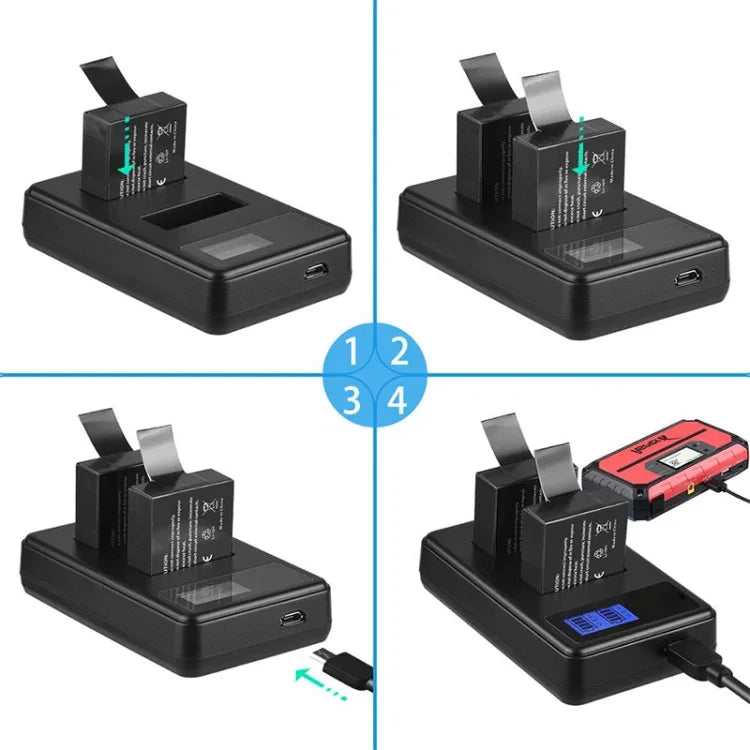 Carregador Duplo de Baterias com Ecrã LCD para SJCAM SJ7000 / SJ6000 / SJ5000 / SJ4000, Mostra Capacidade de Carga, Para SJCAM SJ7000