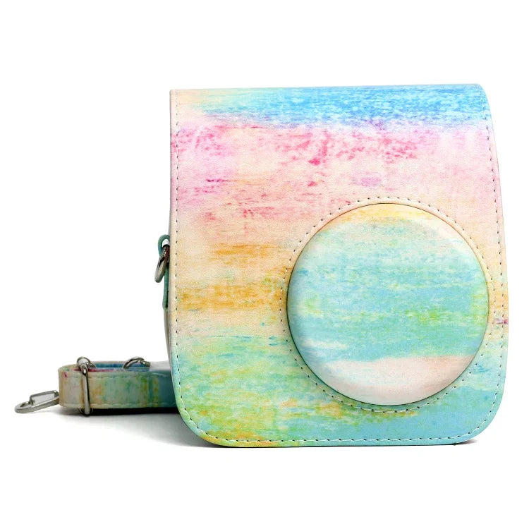 Estojo protetor para câmara em pele PU com padrão de pintura a óleo arco-íris para FUJIFILM Instax Mini 7S / 7C, Arco-íris óleo