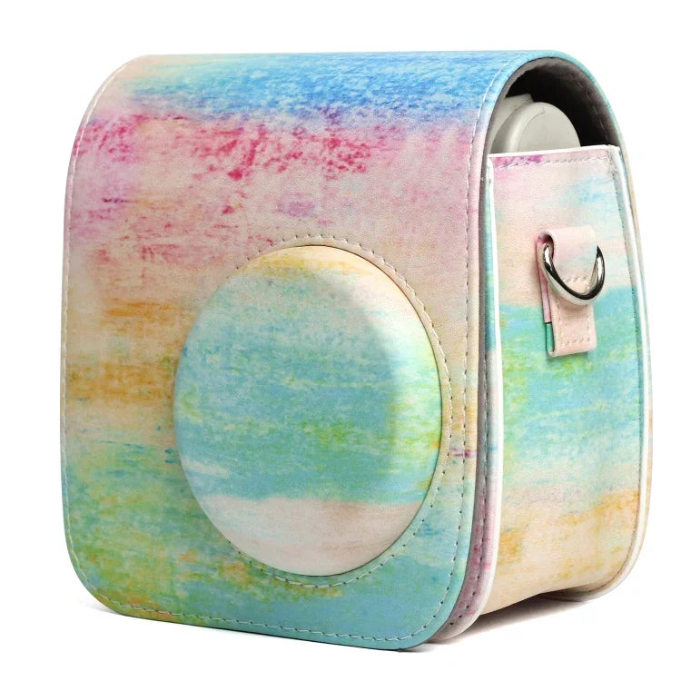 Estojo protetor para câmara em pele PU com padrão de pintura a óleo arco-íris para FUJIFILM Instax Mini 7S / 7C, Arco-íris óleo