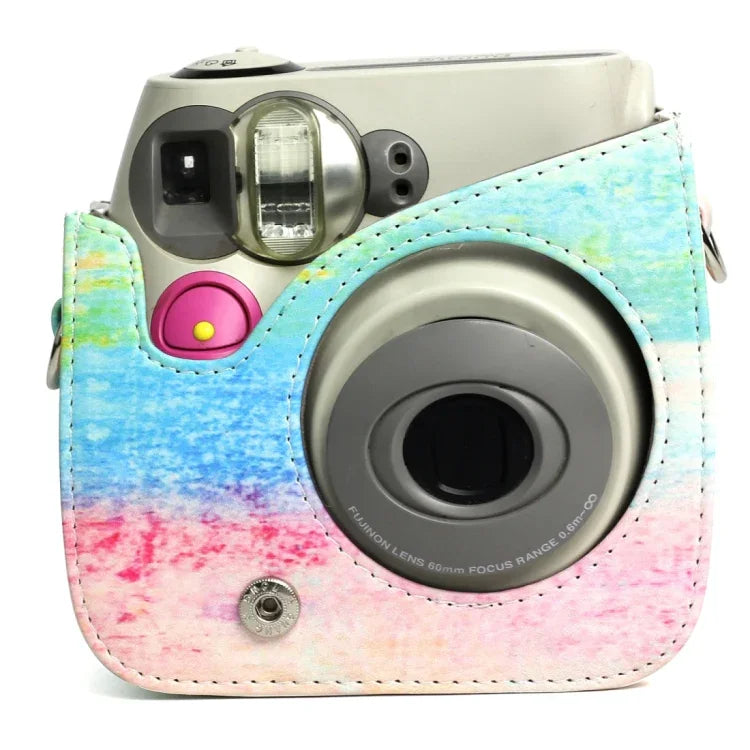 Estojo protetor para câmara em pele PU com padrão de pintura a óleo arco-íris para FUJIFILM Instax Mini 7S / 7C, Arco-íris óleo