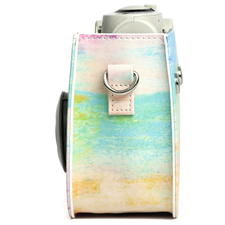 Estojo protetor para câmara em pele PU com padrão de pintura a óleo arco-íris para FUJIFILM Instax Mini 7S / 7C, Arco-íris óleo