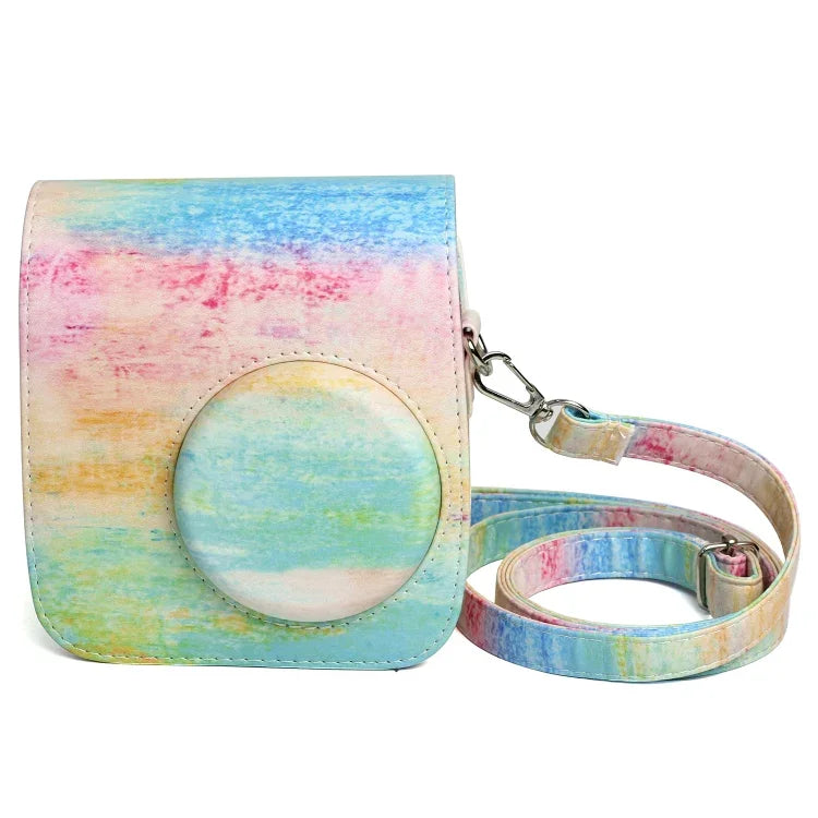Estojo protetor para câmara em pele PU com padrão de pintura a óleo arco-íris para FUJIFILM Instax Mini 7S / 7C, Arco-íris óleo