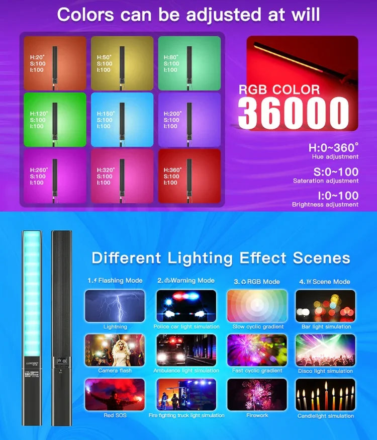 LUXCeO P6 RGB Colorido Foto LED Stick Luz de Vídeo Portátil Controlo por APP Luz de Preenchimento LED a Cores, P6