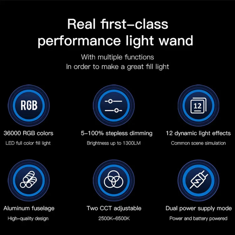 LUXCeO P6 RGB Colorido Foto LED Stick Luz de Vídeo Portátil Controlo por APP Luz de Preenchimento LED a Cores, P6