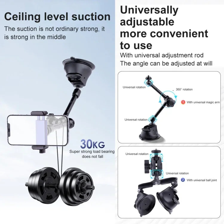 Suporte de Telemóvel com Braço Mágico Articulado de Fricção e Ventosa Única, Braço Mágico com Ventosa Única
