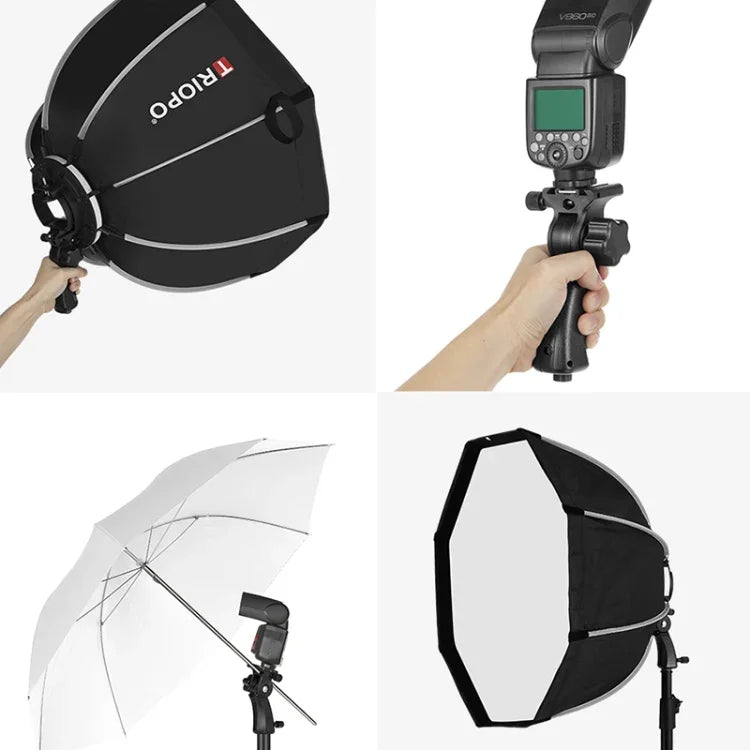 Difusor Softbox Octagonal Parabólico TRIOPO KS90 90cm para Flash Speedlite com Suporte e Punho, KS90
