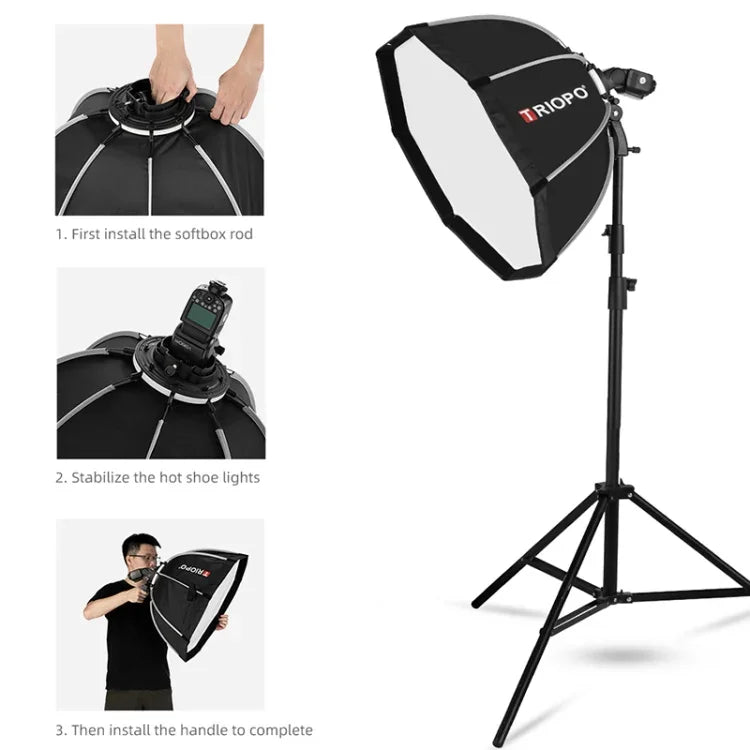 Difusor Softbox Octagonal Parabólico TRIOPO KS90 90cm para Flash Speedlite com Suporte e Punho, KS90