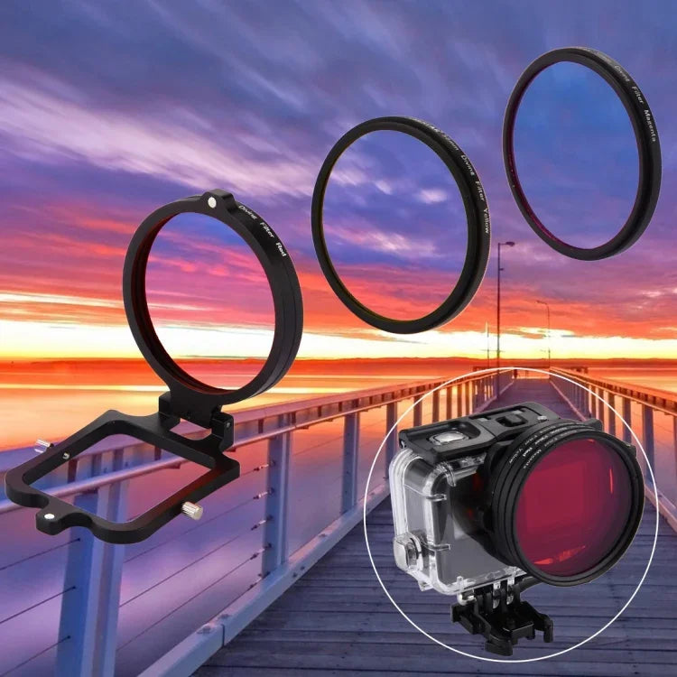 Filtro de Lente de Mergulho Amarelo + Vermelho + Roxo 58mm para GoPro HERO7 Black/6 /5, Filtro de Lente de Mergulho 3 cores 58mm