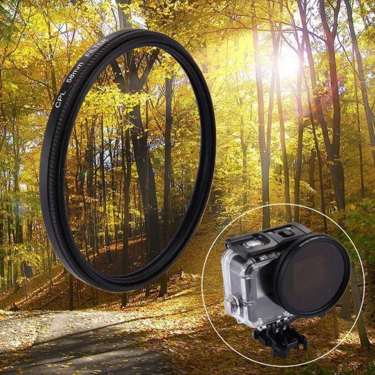 Filtro de Lente CPL Redondo 3 em 1 de 58mm com Tampa para GoPro HERO7 Black/6/5, Filtro CPL de 58mm