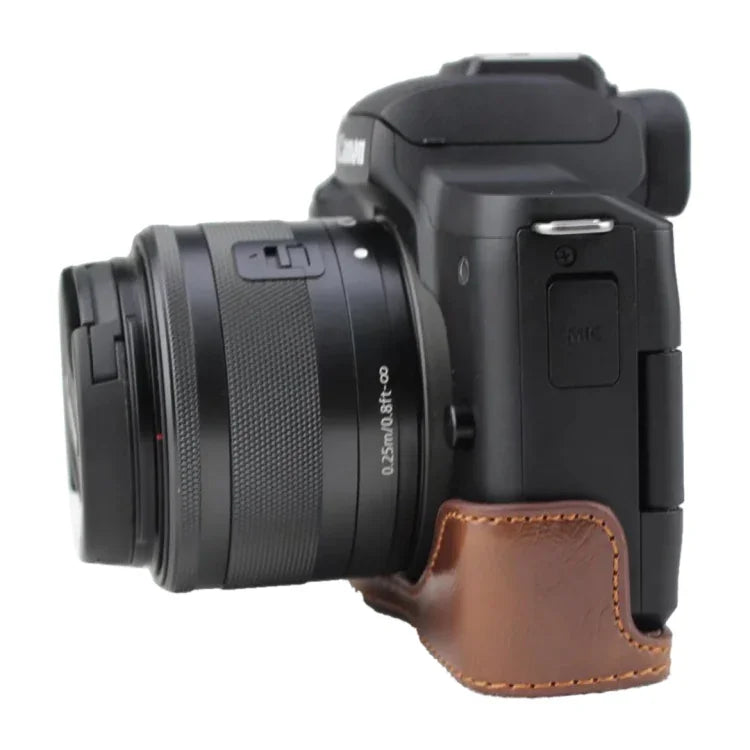 Base de Estojo Metade para Câmara em Pele PU com Rosca 1/4 polegada para Canon EOS M50 / M50 Mark II, Para Canon EOS M50