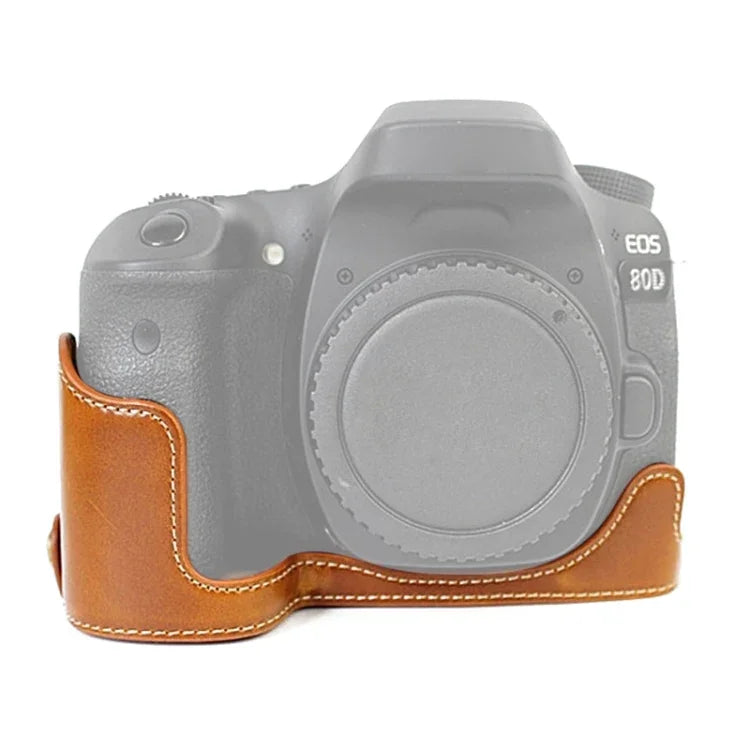 Base de Estojo Metade para Câmara em Pele PU com Rosca 1/4 polegada para Canon EOS 80D / 70D, Para Canon EOS 80D