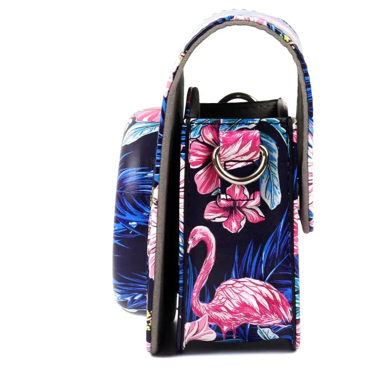 Bolsa Protetora para Câmara em Pele PU com Padrão de Flamingo para Câmara FUJIFILM Instax Mini90, Flamingo