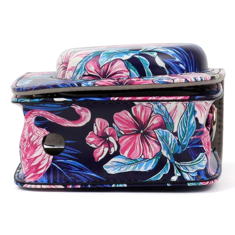 Bolsa Protetora para Câmara em Pele PU com Padrão de Flamingo para Câmara FUJIFILM Instax Mini90, Flamingo