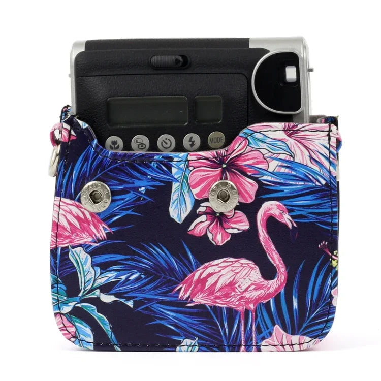 Bolsa Protetora para Câmara em Pele PU com Padrão de Flamingo para Câmara FUJIFILM Instax Mini90, Flamingo