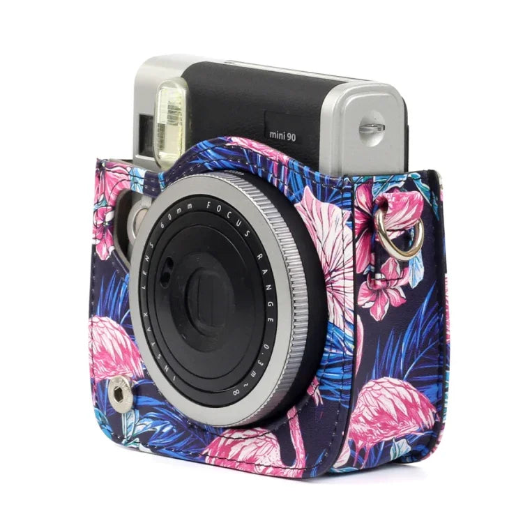 Bolsa Protetora para Câmara em Pele PU com Padrão de Flamingo para Câmara FUJIFILM Instax Mini90, Flamingo