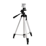 Tripé para Transmissão em Direto com Pernas Dobráveis de 3 Secções, Tripé de Liga de Alumínio com Cabeça Tripé Tridimensional em Forma de U e Suporte para Telemóvel para DSLR e Câmara Digital, Altura Ajustável: 47.5-133cm, 330A