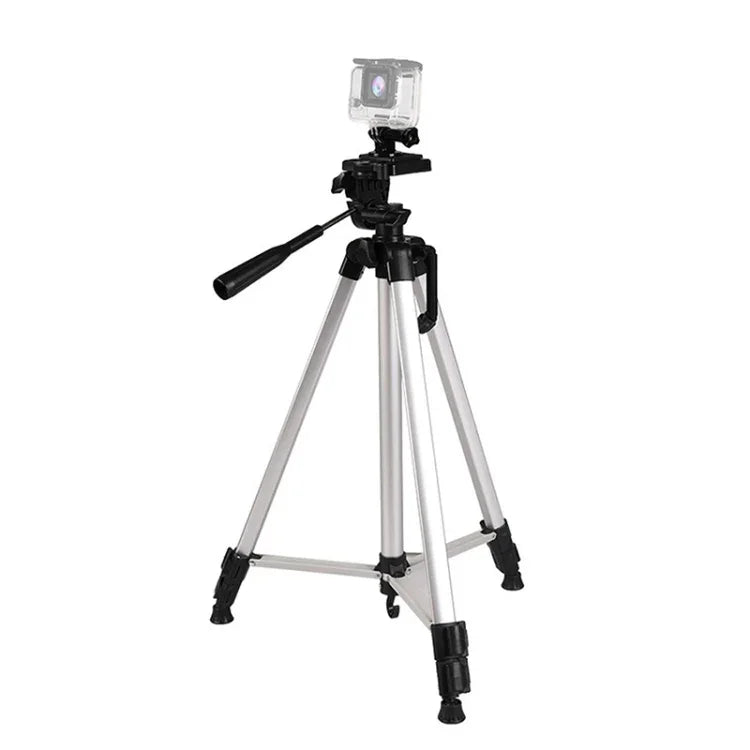 Tripé para Transmissão em Direto com Pernas Dobráveis de 3 Secções, Tripé de Liga de Alumínio com Cabeça Tripé Tridimensional em Forma de U e Suporte para Telemóvel para DSLR e Câmara Digital, Altura Ajustável: 47.5-133cm, 330A