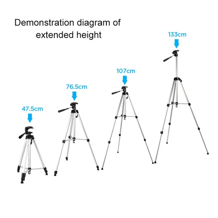 Tripé para Transmissão em Direto com Pernas Dobráveis de 3 Secções, Tripé de Liga de Alumínio com Cabeça Tripé Tridimensional em Forma de U e Suporte para Telemóvel para DSLR e Câmara Digital, Altura Ajustável: 47.5-133cm, 330A