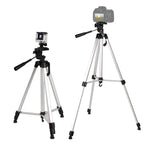 Tripé para Transmissão em Direto com Pernas Dobráveis de 3 Secções, Tripé de Liga de Alumínio com Cabeça Tripé Tridimensional em Forma de U e Suporte para Telemóvel para DSLR e Câmara Digital, Altura Ajustável: 47.5-133cm, 330A