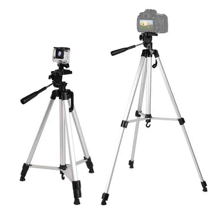 Tripé para Transmissão em Direto com Pernas Dobráveis de 3 Secções, Tripé de Liga de Alumínio com Cabeça Tripé Tridimensional em Forma de U e Suporte para Telemóvel para DSLR e Câmara Digital, Altura Ajustável: 47.5-133cm, 330A