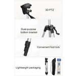 Tripé para Transmissão em Direto com Pernas Dobráveis de 3 Secções, Tripé de Liga de Alumínio com Cabeça Tripé Tridimensional em Forma de U e Suporte para Telemóvel para DSLR e Câmara Digital, Altura Ajustável: 47.5-133cm, 330A