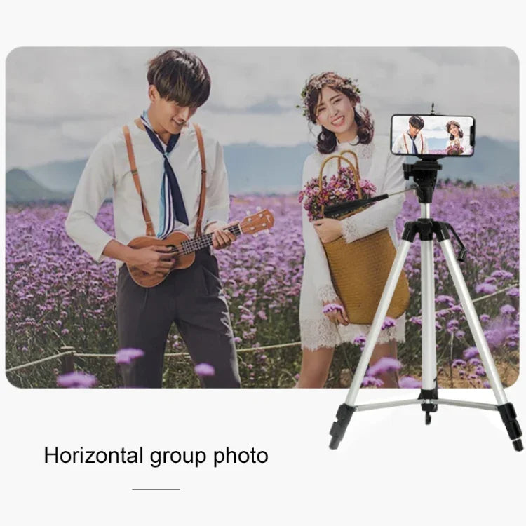 Tripé para Transmissão em Direto com Pernas Dobráveis de 3 Secções, Tripé de Liga de Alumínio com Cabeça Tripé Tridimensional em Forma de U e Suporte para Telemóvel para DSLR e Câmara Digital, Altura Ajustável: 47.5-133cm, 330A