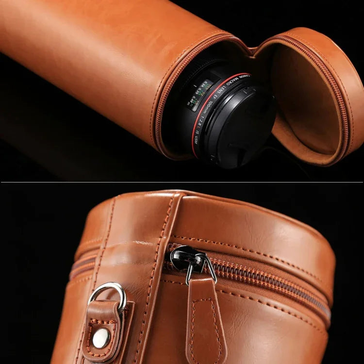 Estojo Extra Grande para Lentes com Fecho em Couro PU para Lentes DSLR, Tamanho: 24,5*10,5*10,5cm, 24,5 x 10,5cm (Castanho), 24,5 x 10,5cm (Café), 24,5 x 10,5cm (Preto)