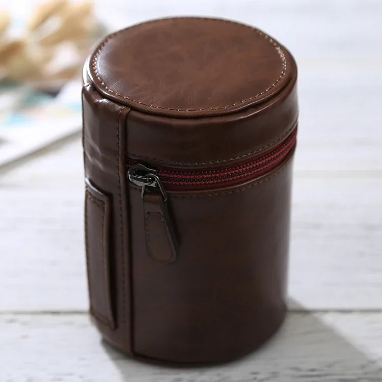 Estojo Médio para Lentes com Fecho em Couro PU para Lentes DSLR, Tamanho: 13x9x9cm, 13 x 9cm (Castanho), 13 x 9cm (Café), 13 x 9cm (Preto)