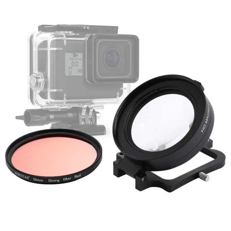 Lente Macro JSR 58mm 16X + Filtro de Lente Vermelho para Mergulho com Tampa + Anel Adaptador de Filtro + Cordão + Pano de Limpeza para GoPro HERO6 /5 Caixa de Mergulho, Para HERO6 /5