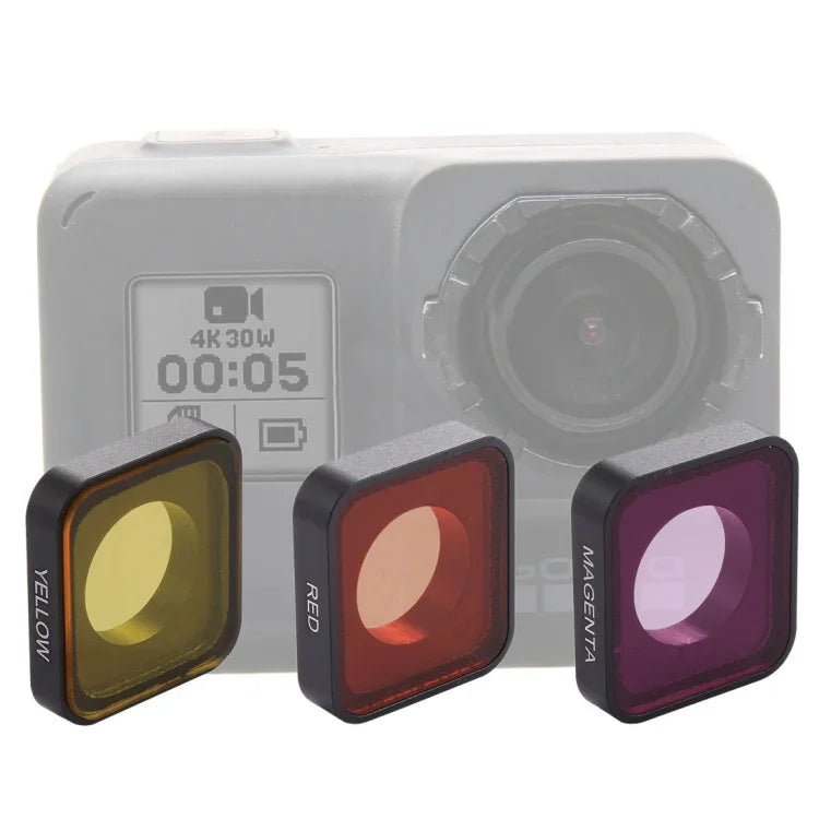 Filtro de Lente 3 em 1 Snap-on Vermelho / Amarelo / Roxo para GoPro HERO6 /5, Filtro de Lente Vermelho / Amarelo / Roxo