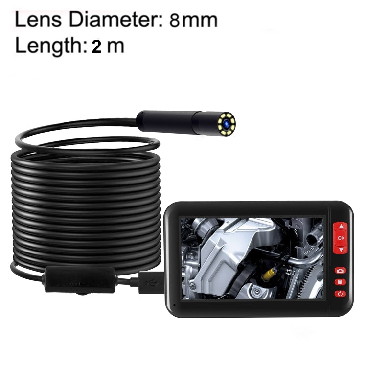 Endoscópio de Inspeção P20 com Ecrã de 4,3 Polegadas HD1080P, 8 LEDs, Comprimento: 2m, Diâmetro da Lente: 8mm, Cabo Rígido, Comprimento: 2m, Cabo Rígido