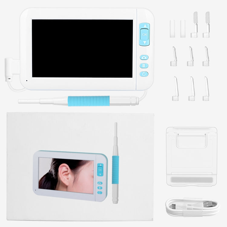Endoscópio Visual C01 com Ecrã de 4,3 Polegadas HD1080P, Colher Auricular, 6 LEDs, Diâmetro: 3,9mm, C01 3,9mm