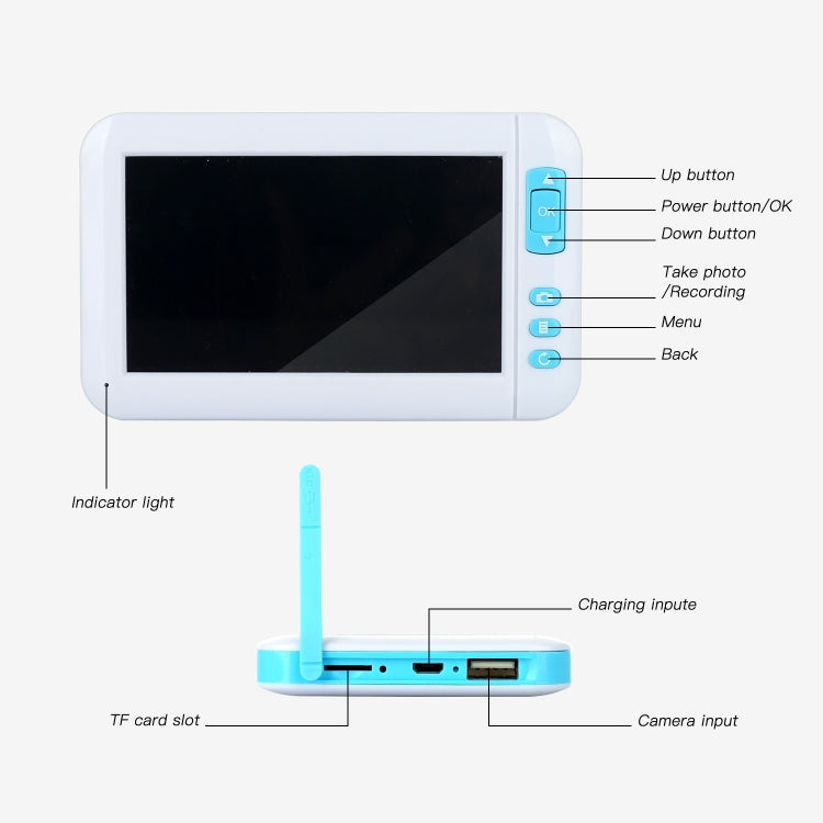 Endoscópio Visual C01 com Ecrã de 4,3 Polegadas HD1080P, Colher Auricular, 6 LEDs, Diâmetro: 3,9mm, C01 3,9mm